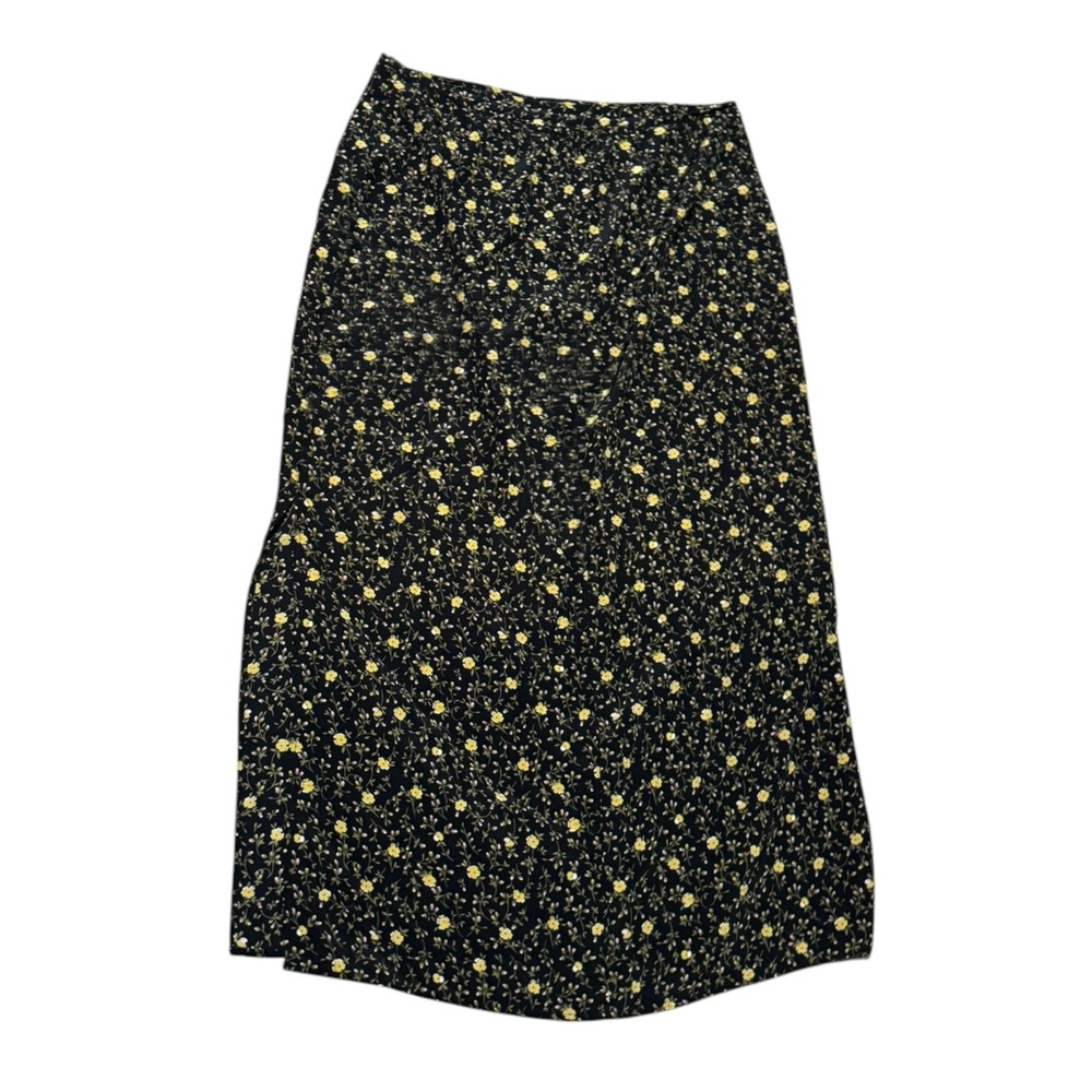 The Limited Y2K 90s VTG 100% Silk Black Floral Midi Skirt Side Slits Whimsigoth - Picture 5 of 6